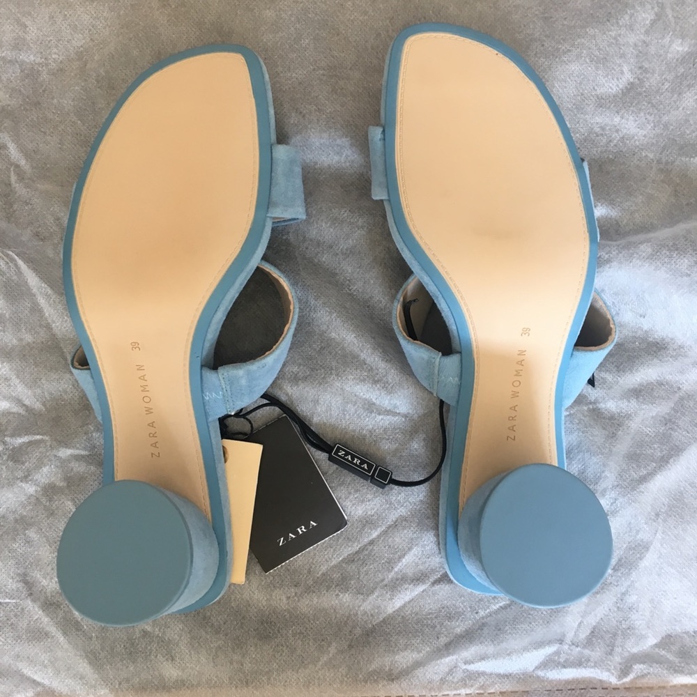 Zara 100% Leather Block Heel Sandals - Picture 6 of 8